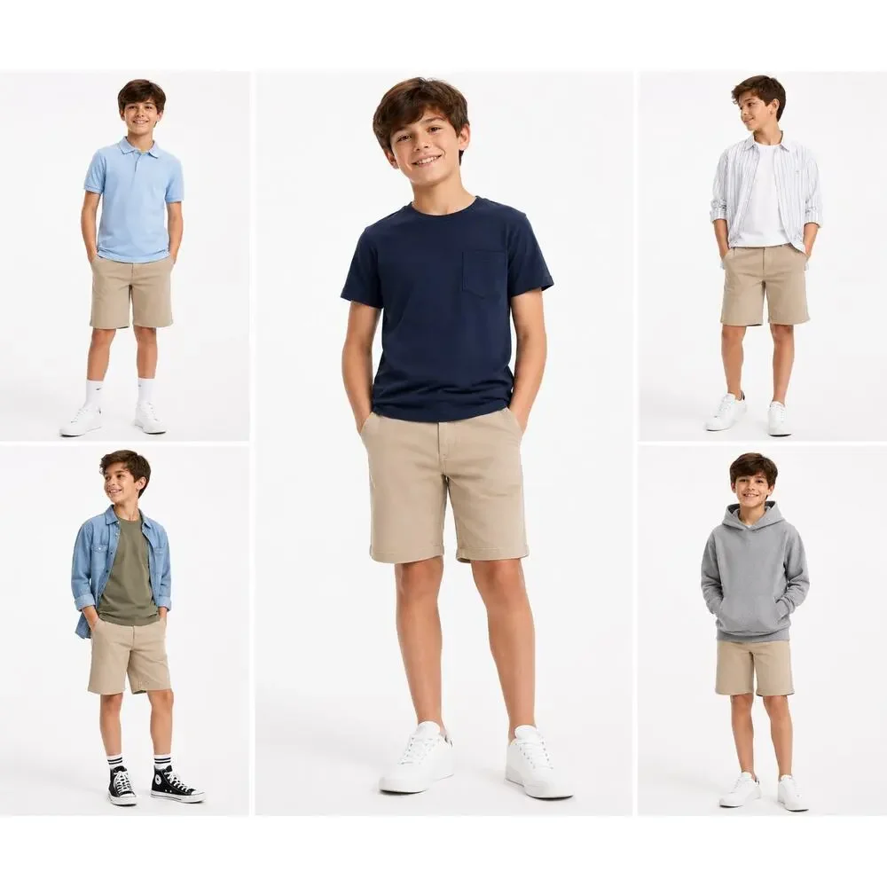 Old Navy Boys Uniform Khaki Chino Shorts Size 8 Beige Flat Front School Casual